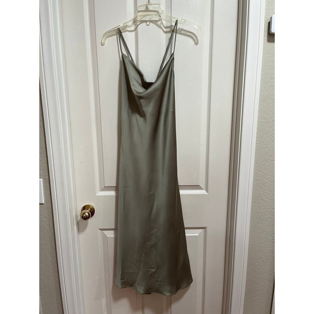 NWT Show me Your Mumu Verona Cowl Dress Miss Green Luxe Satin Large Midi Wedding - Picture 3 of 11